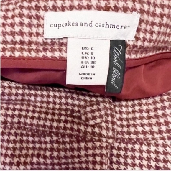 Cupcakes and Cashmere Maroon Houndstooth Wool Blend Mini Skirt Size 6 - Picture 3 of 4